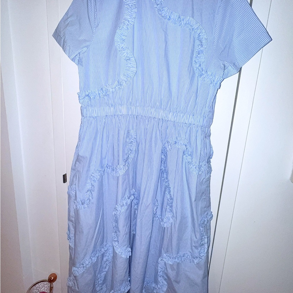 kate spade Light Blue Ruffle-Trim Button Front Midi Dress - Picture 6 of 7